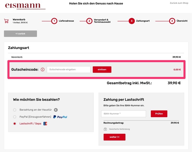 So lösen Sie einen eismann Gutschein/Rabattcode ein